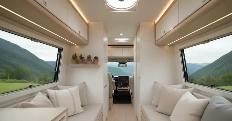 diseno espacioso para una camper de color blanco