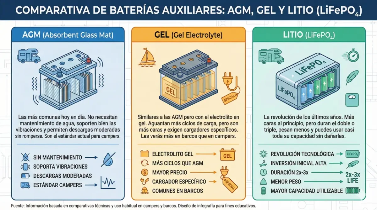 tipos de baterias camper autocaravana